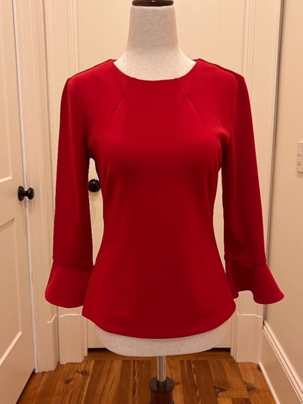 Ann Taylor Red Blouse with three quarter bell sleeves. XSP Like New Condition